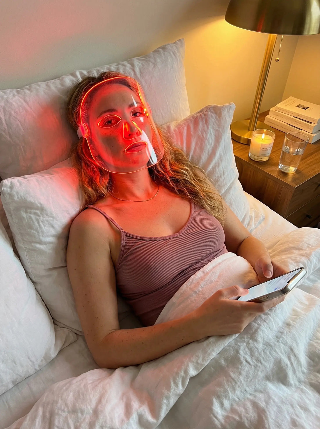 Full body LED light therapy treatment at home with red light mask